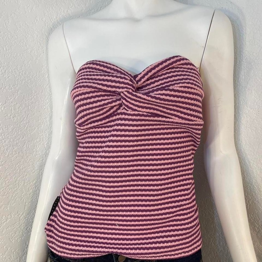 Miss guided pink brown striped bandeau corset top tube top Y2K Coquette Size L